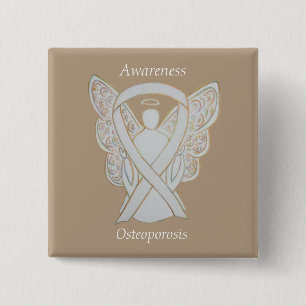 Bóton Quadrado 5.08cm Osteoporose Aviso Anjo Fita Branca