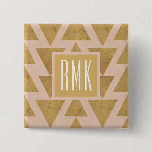 Bóton Quadrado 5.08cm Ouro exterior de etapa   do monograma   Geo &