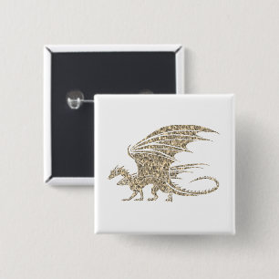Bóton Quadrado 5.08cm Ouro Incrível Dragão Mosaico a branco