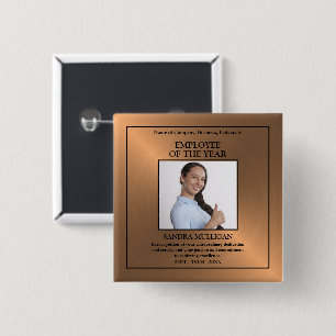 Bóton Quadrado 5.08cm Ouro Rosa/Foto Personalizada - Prêmio de Funcionár