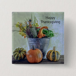 Bóton Quadrado 5.08cm Outono ainda vive com abóboras, flores