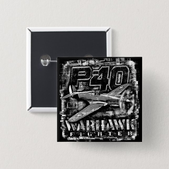 Bóton Quadrado 5.08cm P-40 Warhawk (Frente & Verso)