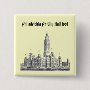 Bóton Quadrado 5.08cm PA 1891 de Philadelphfia da câmara municipal
