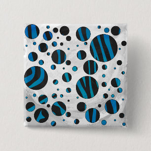 Bóton Quadrado 5.08cm Padrão Bolinhas Zebra preto e azul