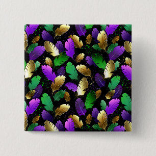 Bóton Quadrado 5.08cm Padrão contínuo com penas de Mardi Gras