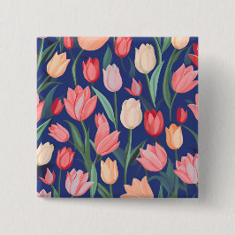 Bóton Quadrado 5.08cm Padrão das tulipas