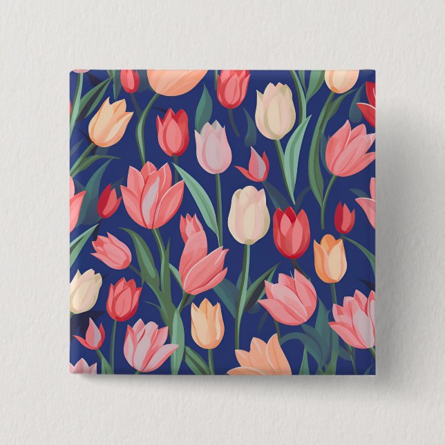 Bóton Quadrado 5.08cm Padrão das tulipas (Frente)