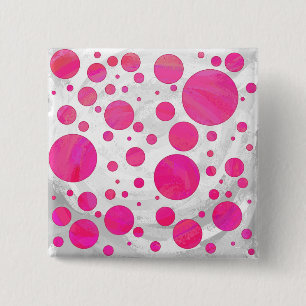 Bóton Quadrado 5.08cm Padrão de Bolinhas de Paixão Rosa