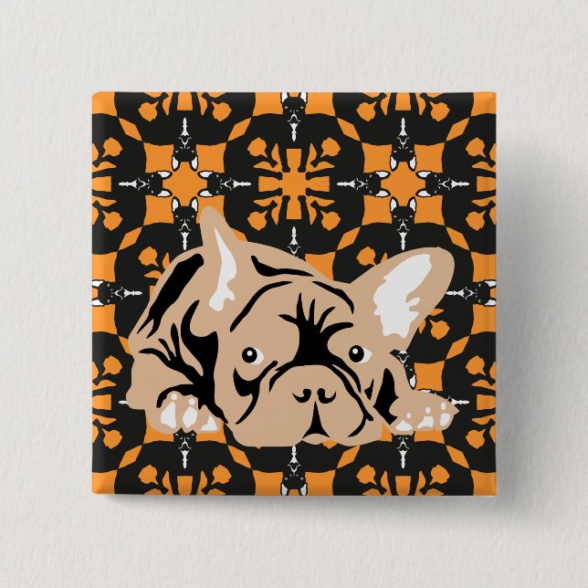 Bóton Quadrado 5.08cm Padrão de Bulldog Francês (Frente)