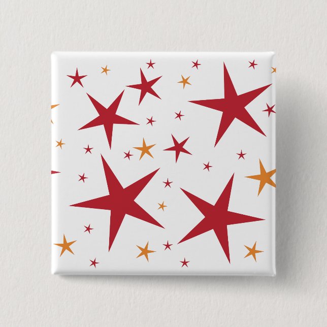 Bóton Quadrado 5.08cm Padrão de estrelas Douradas vermelhas (Frente)