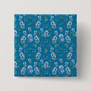 Bóton Quadrado 5.08cm Padrão de Execução de Flor de Corno de Água Azul