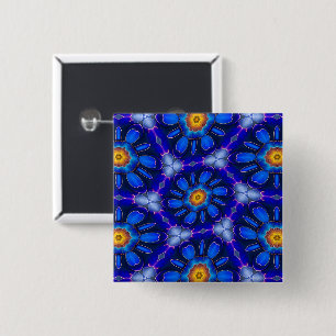Bóton Quadrado 5.08cm Padrão de Flores Azuis abstrato