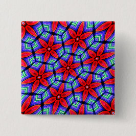 Bóton Quadrado 5.08cm Padrão de Flores de Tecidos Vermelhos