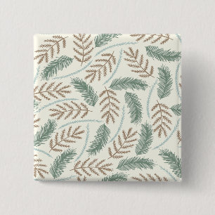 Bóton Quadrado 5.08cm Padrão de Galhos de Pinheiro e Cedro Sempre-Verde