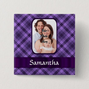 Bóton Quadrado 5.08cm Padrão de gingham roxo