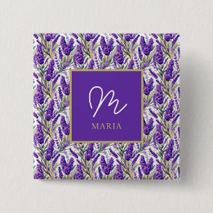 Bóton Quadrado 5.08cm Padrão de Lavanda Roxo Incrível Monograma