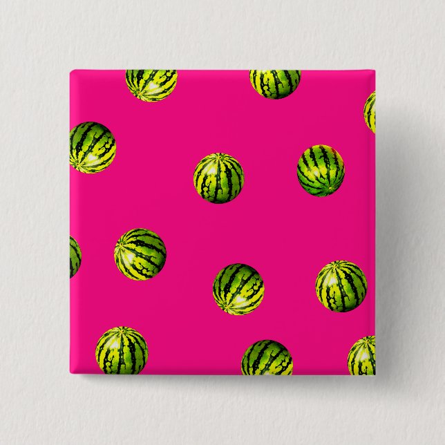 Bóton Quadrado 5.08cm padrão de melancia rosa (Frente)