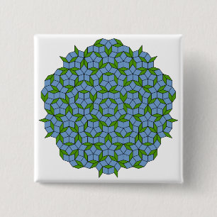 Bóton Quadrado 5.08cm Padrão de Rhombus Penrose Verde e Azul