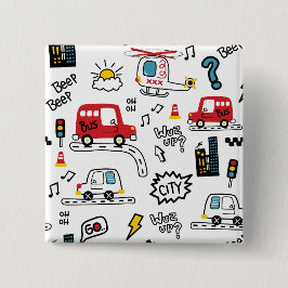 Bóton Quadrado 5.08cm Padrão de Transporte Divertido para Crianças