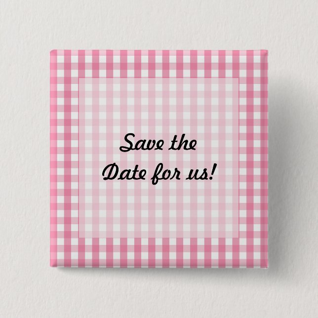 Bóton Quadrado 5.08cm Padrão de Verificação de Gingham Rosa (Frente)