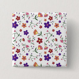 Bóton Quadrado 5.08cm Padrão Floral Desenhado À Mão