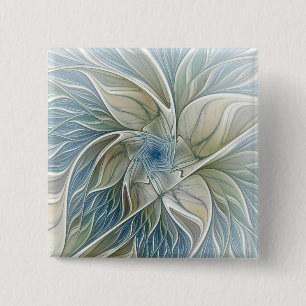 Bóton Quadrado 5.08cm Padrão Floral Sonho Abstrato Caqui Azul Fractal