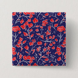 Bóton Quadrado 5.08cm Padrão Floral Vermelho e Azul