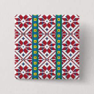 Bóton Quadrado 5.08cm Padrão geométrico tribal vermelho, azul e estrel