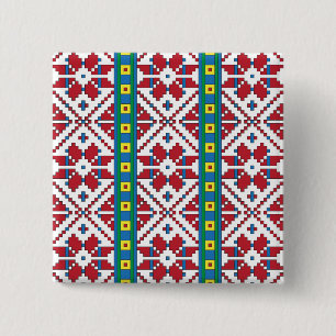 Bóton Quadrado 5.08cm Padrão geométrico tribal vermelho, azul e estrela 