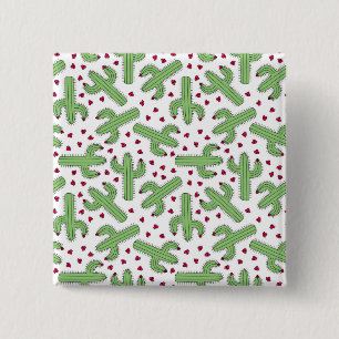 Bóton Quadrado 5.08cm Padrão Ilustrado de Flores de Cactus e Rosa