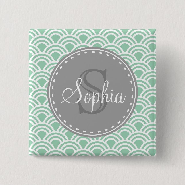 Bóton Quadrado 5.08cm Padrão Moderno da Cinza Monogramada (Frente)