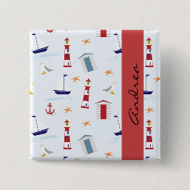Bóton Quadrado 5.08cm Padrão Náutico, Padrão Marinho, Seu Nome