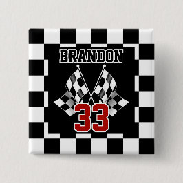 Bóton Quadrado 5.08cm Padrão Personalizado de Bandeira Xadrez Preto e Br