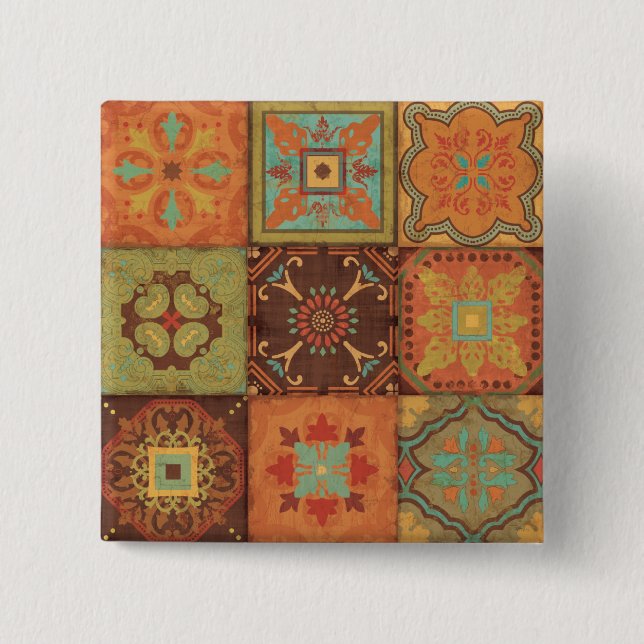 Bóton Quadrado 5.08cm Padrões indianos (Frente)