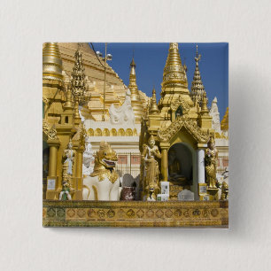Bóton Quadrado 5.08cm Pagode Shwedagon (Paya), grande local de templo qu