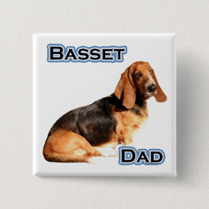 Bóton Quadrado 5.08cm Pai 4 de Basset Hound - botão
