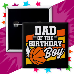 Bóton Quadrado 5.08cm Pai do Birthday Boy do Partido de Basquete para Cr