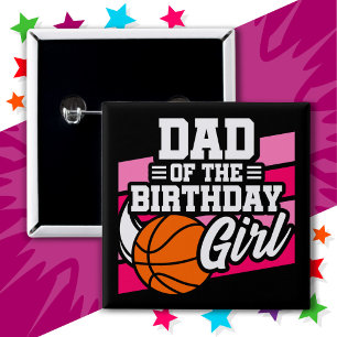 Bóton Quadrado 5.08cm Pai do Festa de Basquete de Crianças da Garota de 
