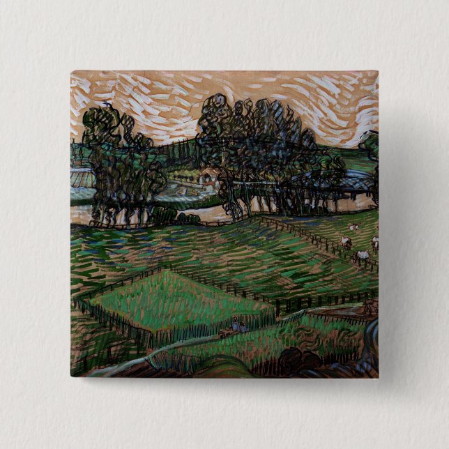 Bóton Quadrado 5.08cm Paisagem com Ponte sobre o Oise (van Gogh) (Frente)