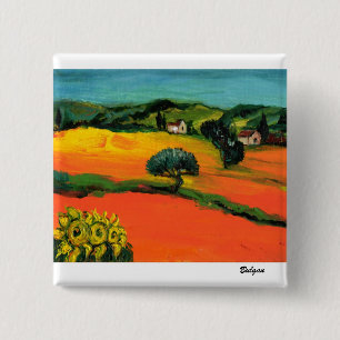 BÓTON QUADRADO 5.08CM PAISAGEM DA TOSCANA COM GIRASSÓIS
