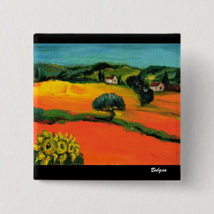 BÓTON QUADRADO 5.08CM PAISAGEM DA TOSCANA COM GIRASSÓIS