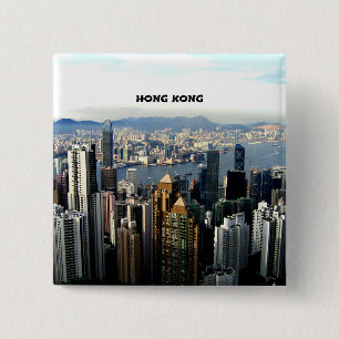 Bóton Quadrado 5.08cm Paisagem de Hong Kong