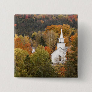 Bóton Quadrado 5.08cm Paisagem de outono com igreja, Vermont, EUA