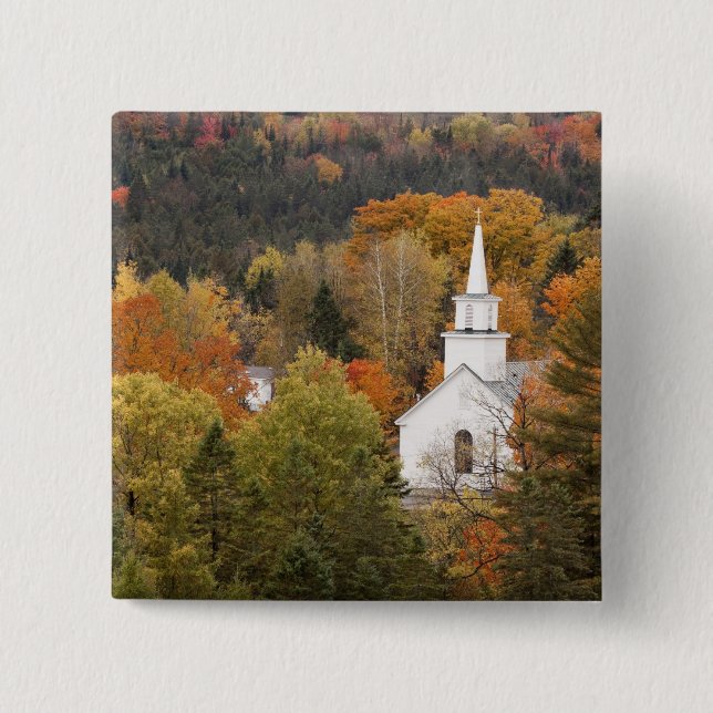 Bóton Quadrado 5.08cm Paisagem de outono com igreja, Vermont, EUA (Frente)