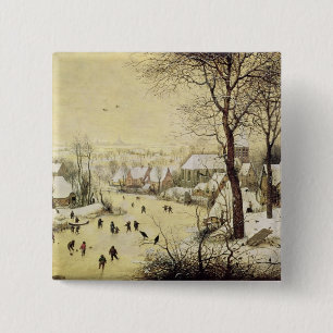 Bóton Quadrado 5.08cm Paisagem do inverno com patinadores