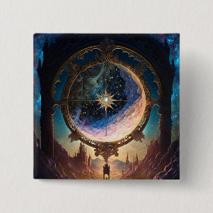 Bóton Quadrado 5.08cm Paisagem Espacial de Fantasia Cósmica