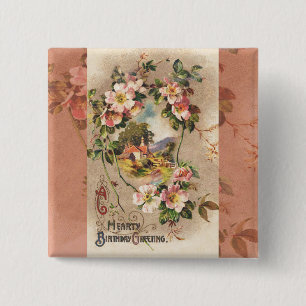 Bóton Quadrado 5.08cm Paisagem floral dos cumprimentos do cartão de