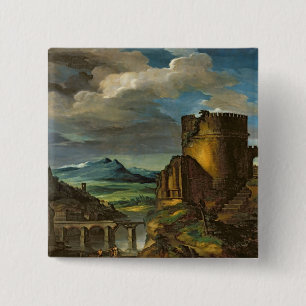 Bóton Quadrado 5.08cm Paisagem italiana ou, paisagem com um túmulo