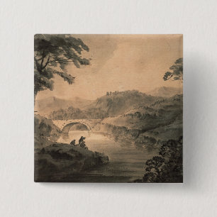 Bóton Quadrado 5.08cm Paisagem (lavagem da caneta & da tinta)