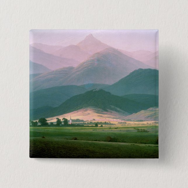 Bóton Quadrado 5.08cm Paisagem no Riesengebirge, 1810-11 (Frente)